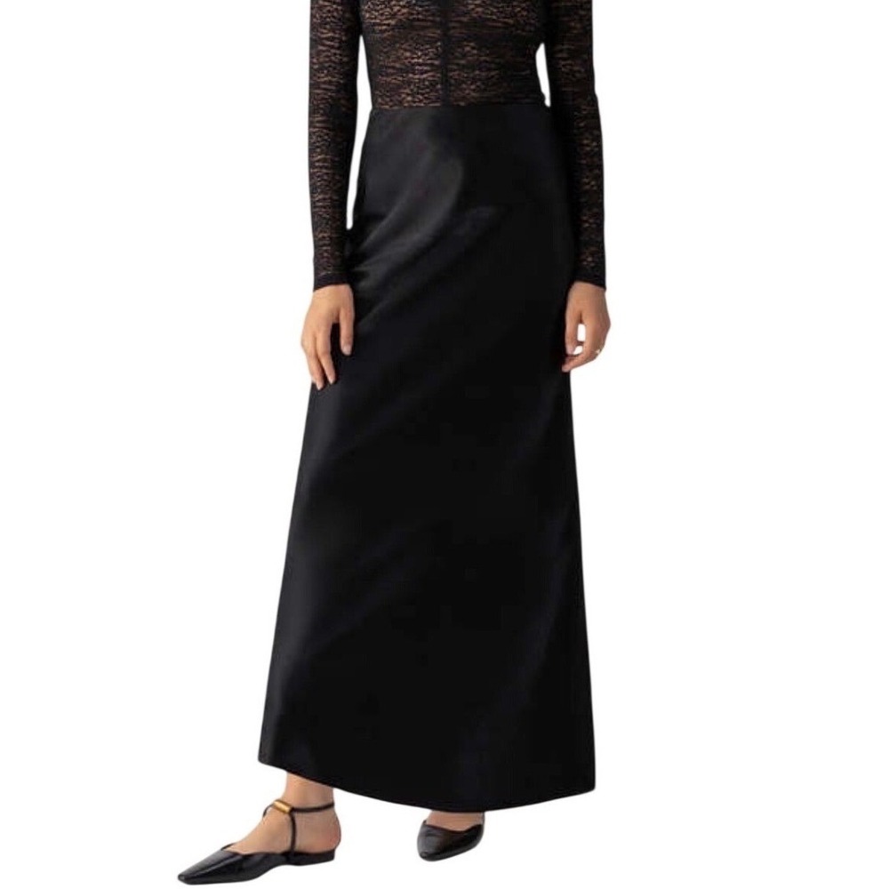 Sanctuary black‎ satin everyday maxi skirt Sexy formal minimalist timeless large